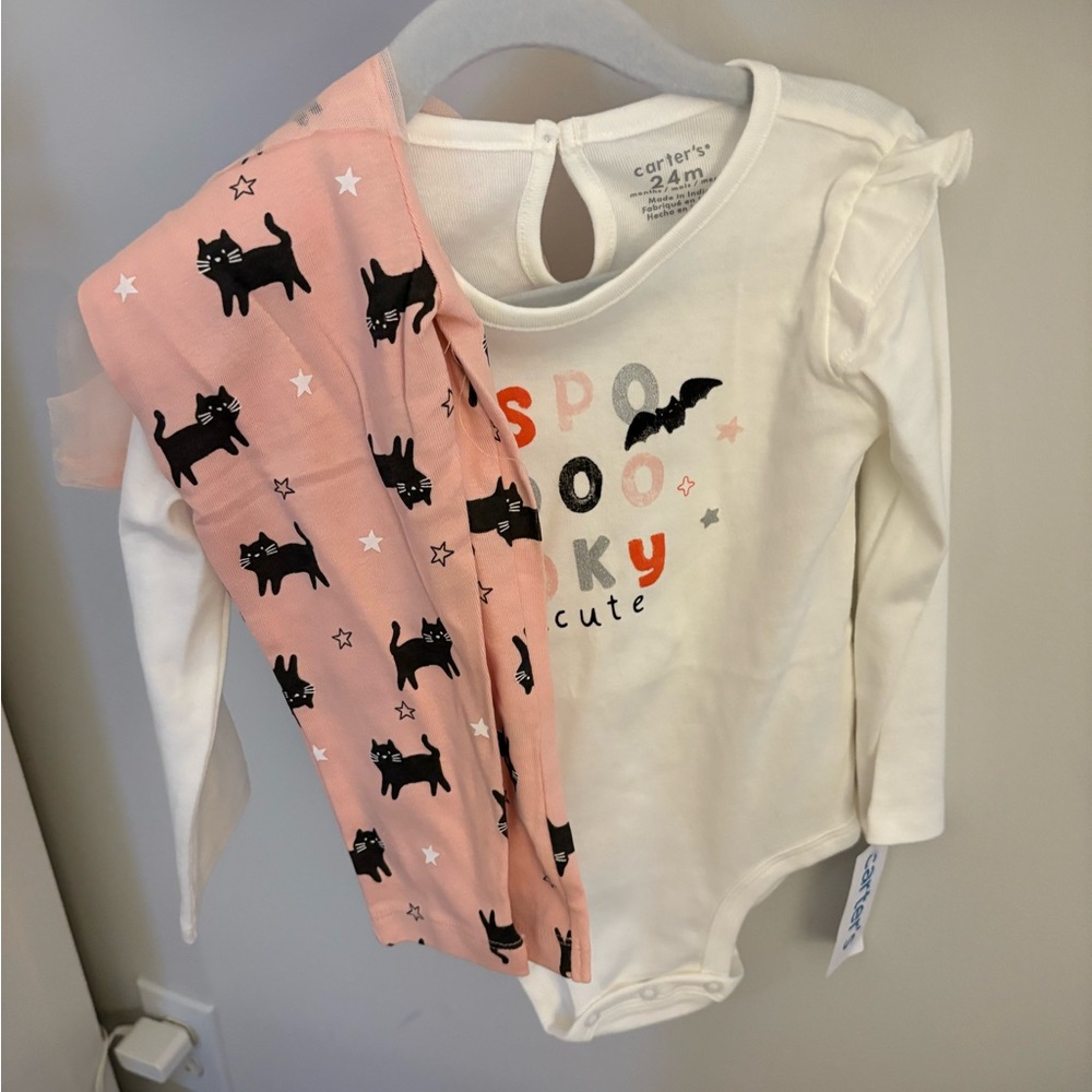 Carter's White and Pink Spooky Cat Bodysuit Halloween